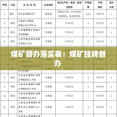煤矿督办落实表：煤矿挂牌督办 